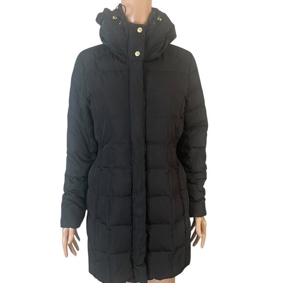 Cole Haan Signature Hooded Puffer Coat Women’s Small Black Quilted Long Down - Picture 13 of 14
